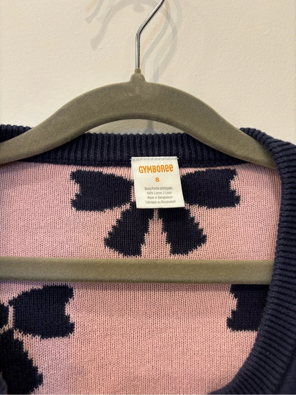 Gymboree Girls Navy & Pink Bow Knit Cardigan